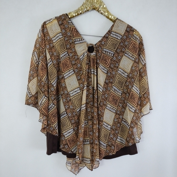 Vintage Tops - Vintage Y2K Gloria Lance Plus Size Women's Brown Abstract Top size 2X Boho Retro
